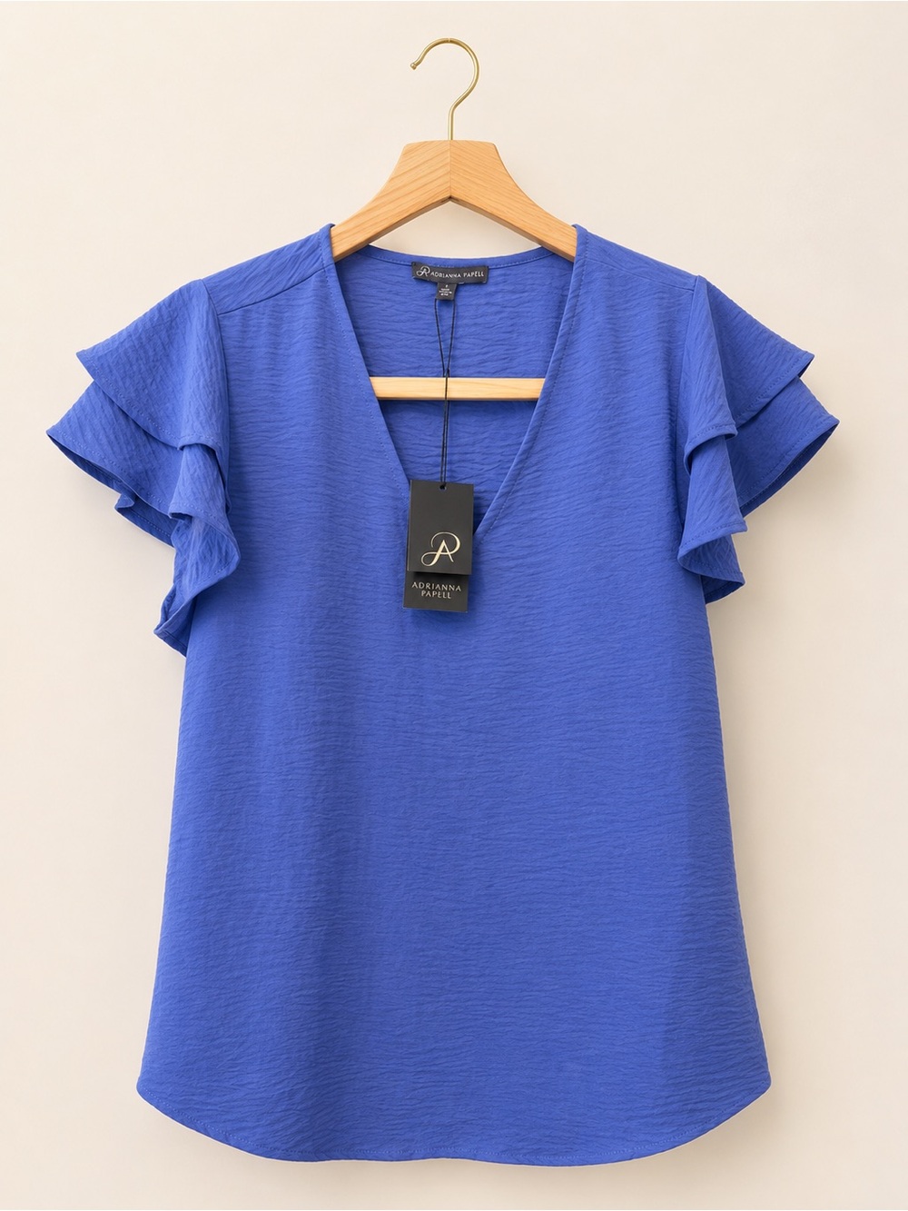 Adrianna Papell Cobalt V-Neck Flutter Sleeve Blouse